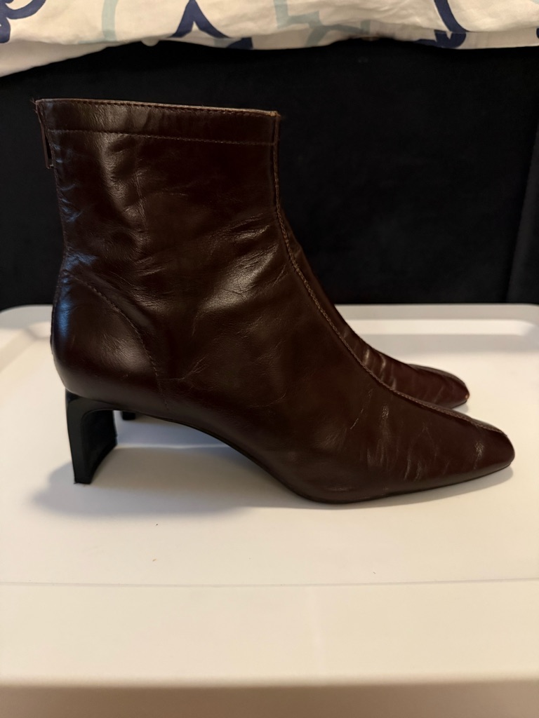 Mango Chocolate Brown Leather Ankle Boots